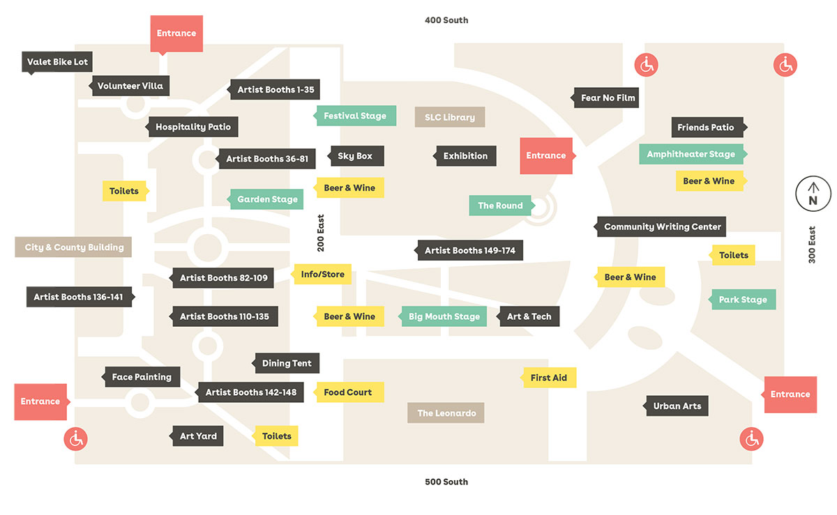 a map of all festival box offices and entrances